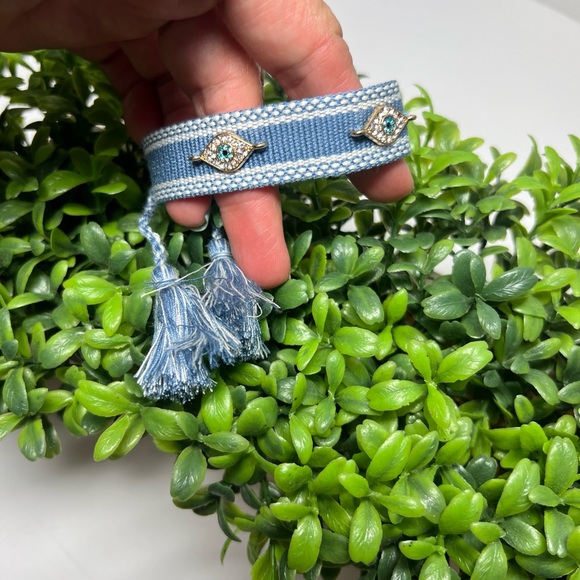 Woven Friendship EvilEye Fabric Adjustable Braided Bracelet Rhinestone - Picture 2 of 5